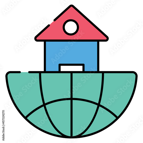 An editable design icon of globe with building, urbanization