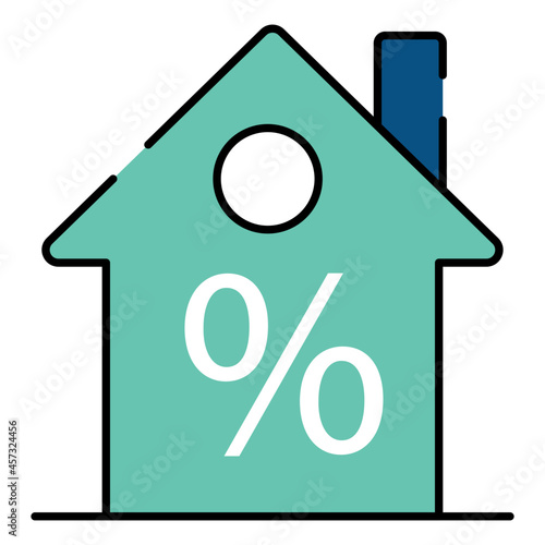 Percentage sign with building, concept of home discount