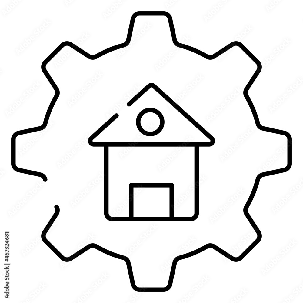 House building inside gear, linear design of home setting House building inside gear, linear design of home setting