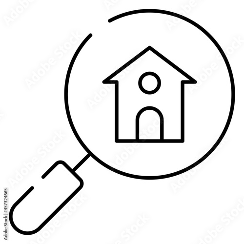 House building under magnifying glass, icon of search home