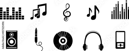 Set of vector music icons for audio store, recording studio label, podcast and radio station on white background..eps