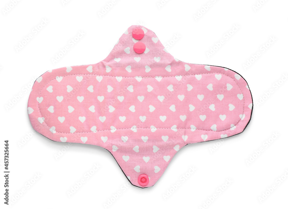 Cloth menstrual pad isolated on white, top view. Reusable female hygiene product Cloth menstrual pad isolated on white, top view. Reusable female hygiene product