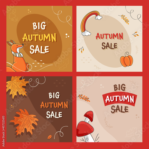 Autumn Sale Post Or Template Design With 50% Discount Offer In Four Options.