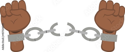 Vector illustration of brown hand breaking chains