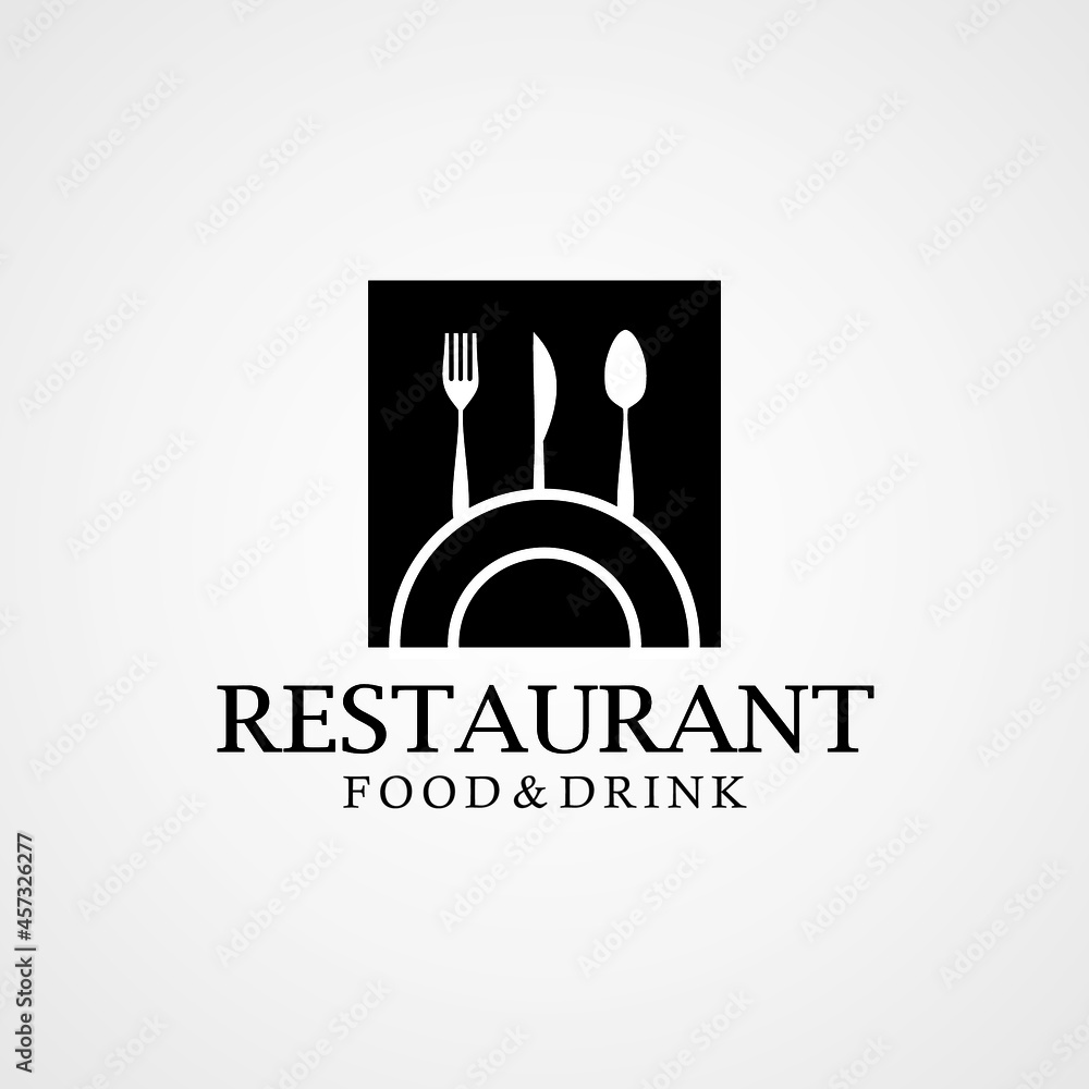 Restaurant logo with Plate, Spoon, Fork and Knife. Restaurant Logo Design Restaurant logo with Plate, Spoon, Fork and Knife. Restaurant Logo Design
