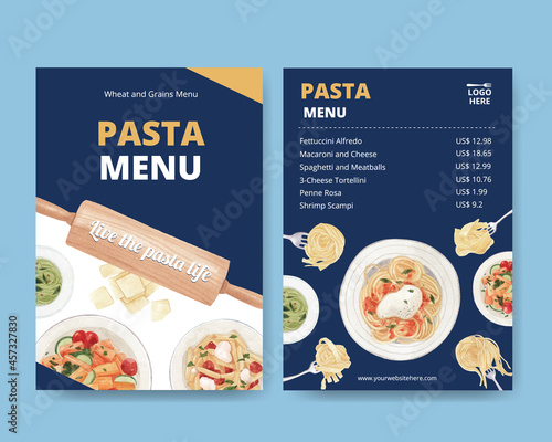 Menu template with pasta cancept,watercolor style
