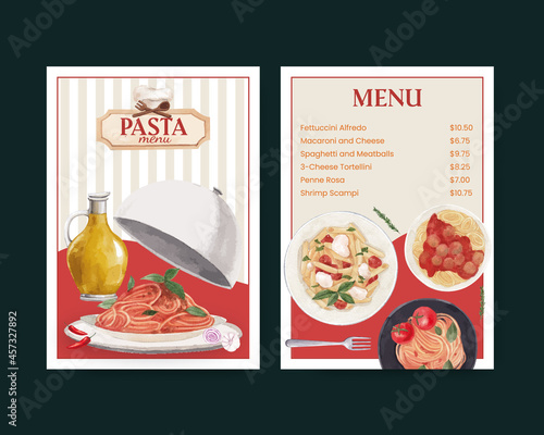 Menu template with pasta cancept,watercolor style