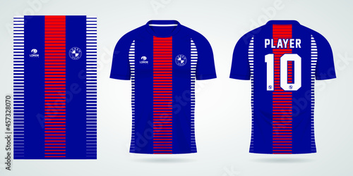 red blue sports jersey template for team uniforms and Soccer t shirt design