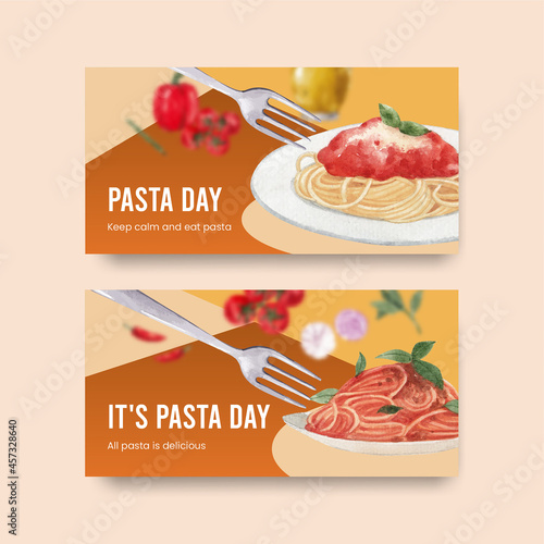 Twitter template with pasta cancept,watercolor style