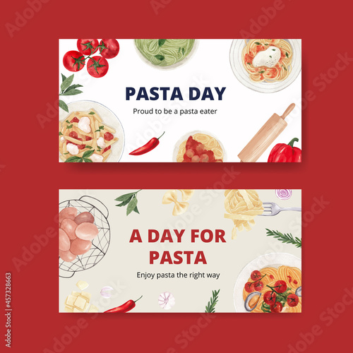 Twitter template with pasta cancept,watercolor style