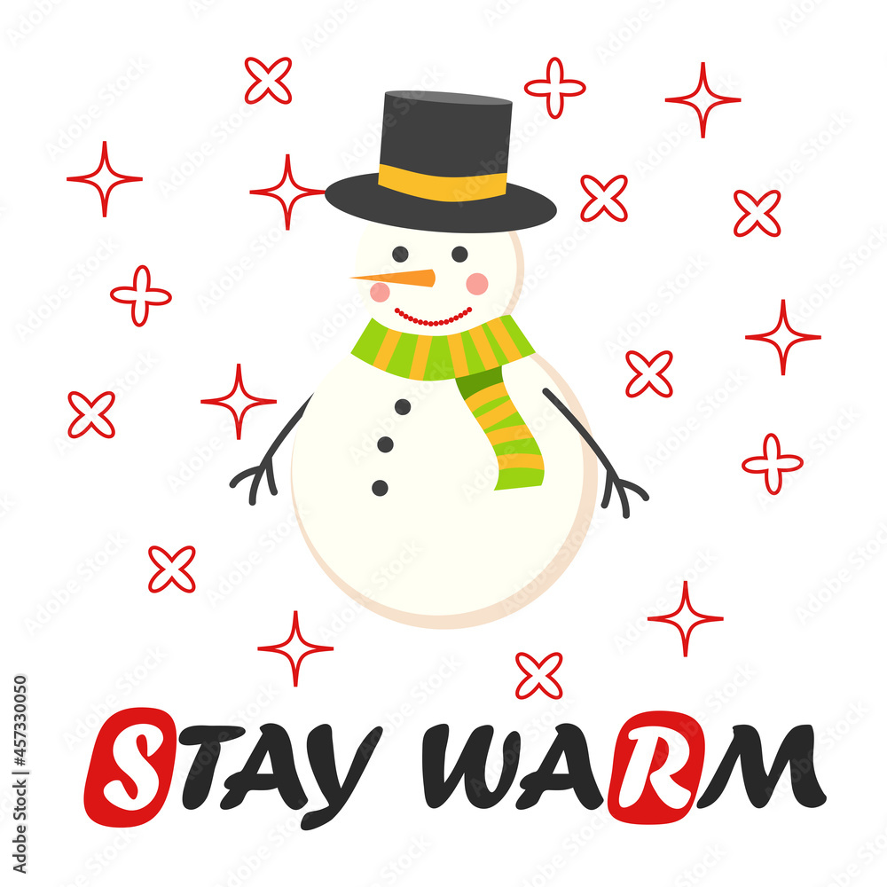 Creative hand drawn card with cute Snowman. Card for winter holidays. Vector cartoon illustration. Creative hand drawn card with cute Snowman. Card for winter holidays. Vector cartoon illustration.