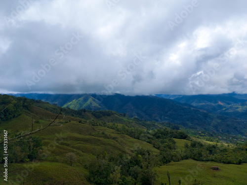 Viewpoint towards the green and forested mountains of Miravalles  Per  