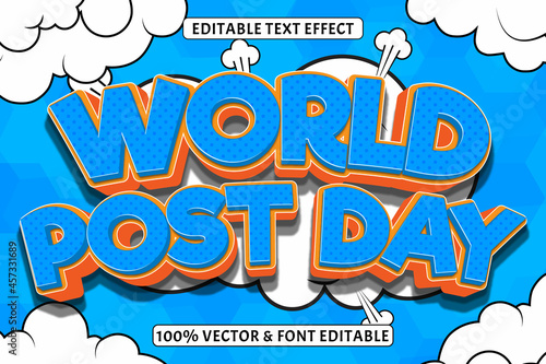 World post day editable text effect 3 Dimensions emboss comic style