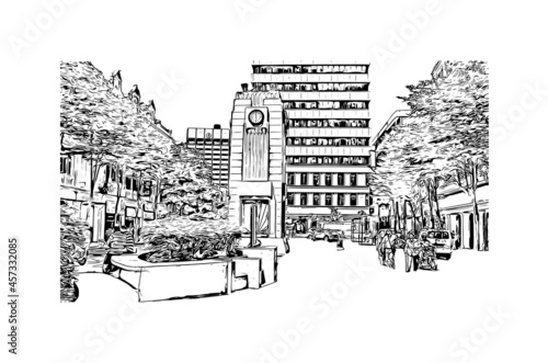 Building view with landmark of Kuala Lumpur Malaysia. Hand drawn sketch illustration in vector.