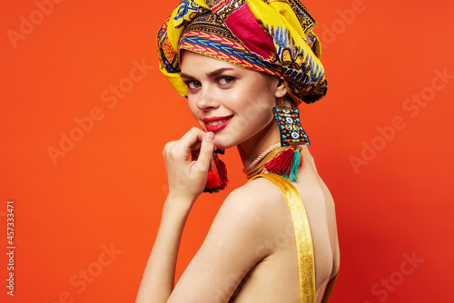 beautiful woman multicolored shawl ethnicity african style decorations Studio Model