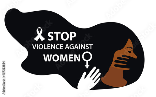 International day for the elimination of violence against women. Woman with a handprint on her face. Femicide, feminicide concept. Stop domestic violence. Vector illustration