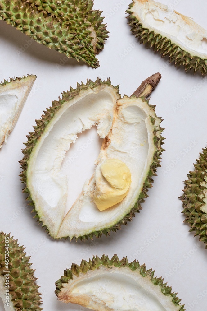 Fototapeta premium Peeled Durian on the white floor