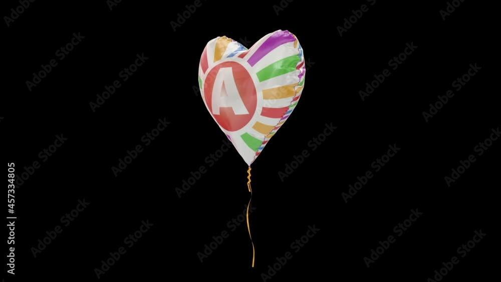 Balloons with Letter A. Loop Animation. Alpha Channel with Prores 4444