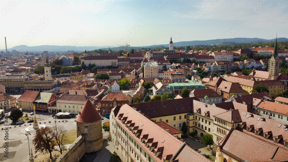 View of historic buildings in the center in Zagreb. Сity panorama. Croatia. Europe