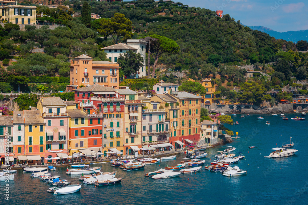 Portofino bay with colorful houses in Liguria, Italy 
