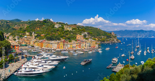 Portofino bay with colorful houses in Liguria, Italy 