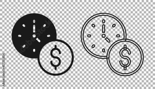 Black Time is money icon isolated on transparent background. Money is time. Effective time management. Convert time to money. Vector