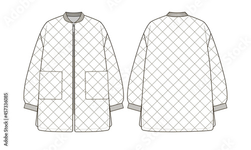 Fashion technical drawing of oversized quilted bomber jacket