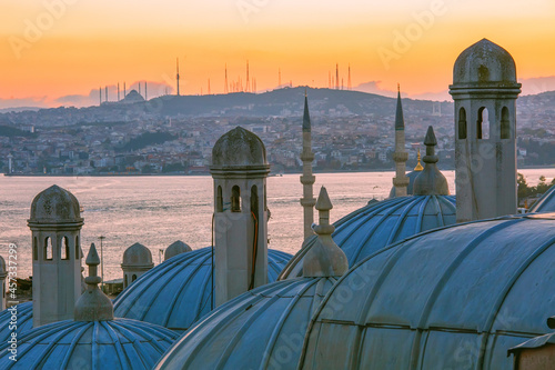 View from Suleymaniye mosque at sunrise. Istanbul, Turkey, popul photo