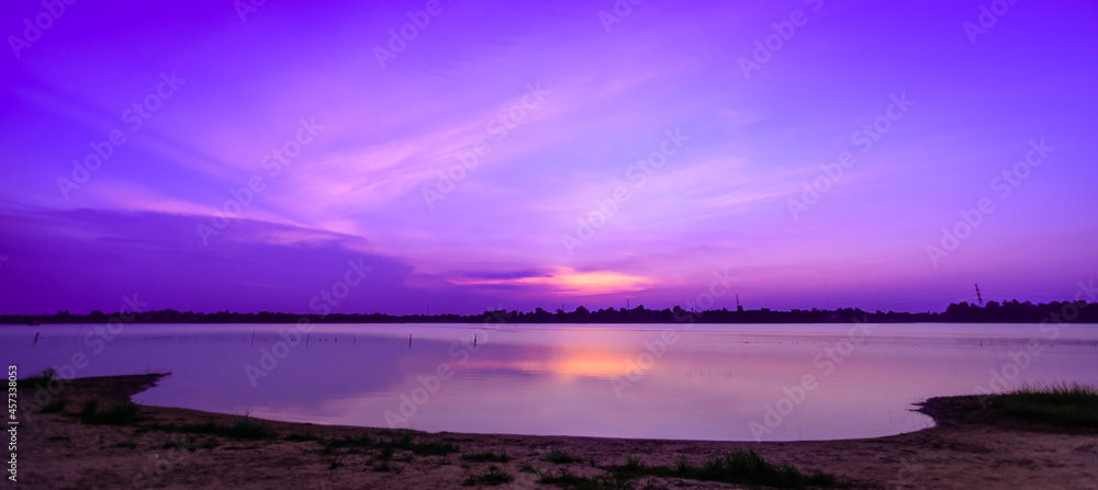A panoramic attractive background, vibrant sky and lake
