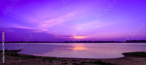 A panoramic attractive background  vibrant sky and lake