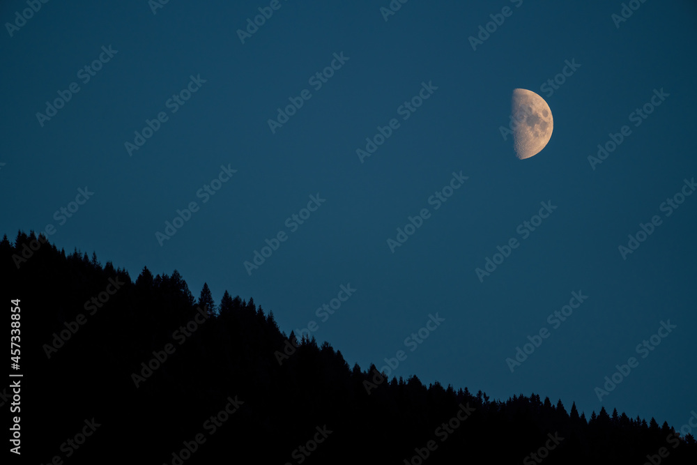 beautiful half moon on the clear night sky beautiful half moon on the clear night sky