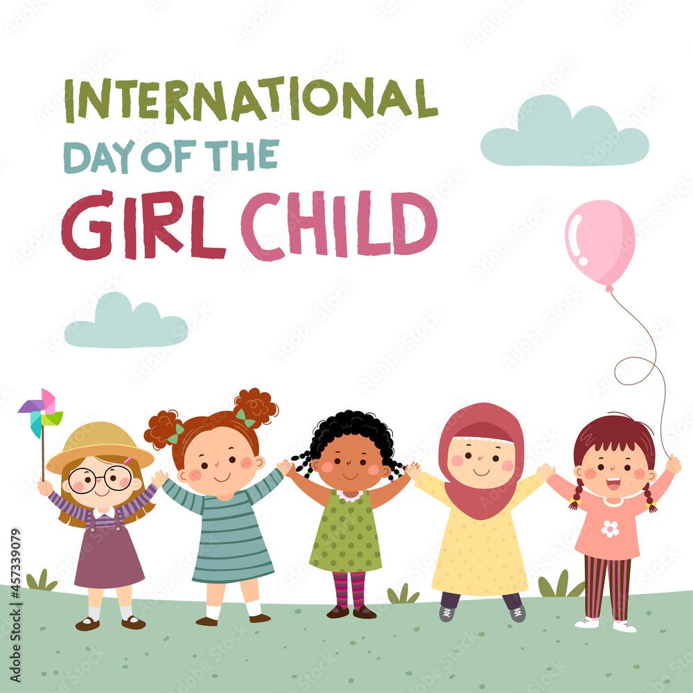 International Day of the girl child background with little girls holding hands together in the nature. International Day of the girl child background with little girls holding hands together in the nature.