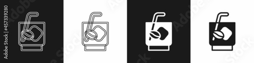 Set Espresso tonic coffee icon isolated on black and white background. Vector