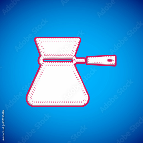 White Coffee turk icon isolated on blue background. Coffee cezve. Vector