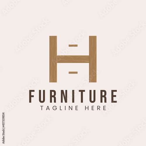 Letter H with wooden furniture concept logo design inspiration