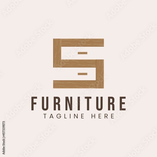 Letter S with wooden furniture concept logo design inspiration