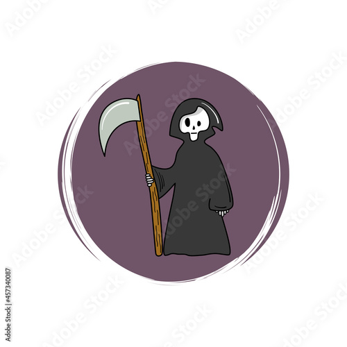 Cute halloween icon vector with grim reaper, illustration on circle with brush texture, for social media story and highlights	