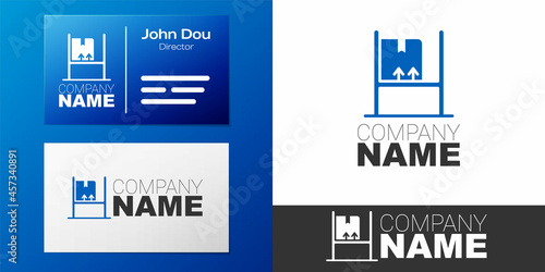Logotype Warehouse interior with boxes on racks icon isolated on white background. Logistics, cargo, parcel storage postal service. Logo design template element. Vector