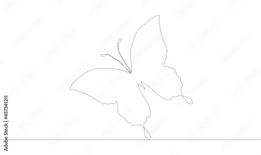 single continuous one line drawing butterfly. Drawing by hand, black ...