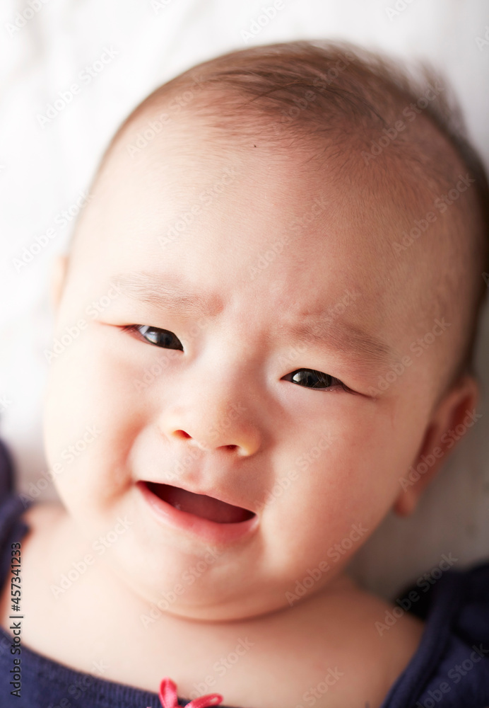 Closeup cute asian baby crying expression