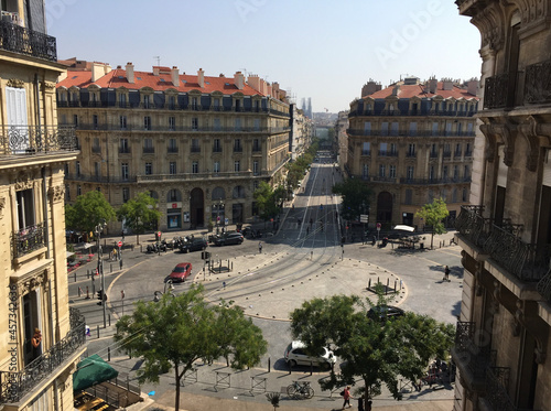 View of Place Sadi-Carnot seen from the Church of the Grands-Carmes in Marseille's Le Panier neighborhood, France. photo