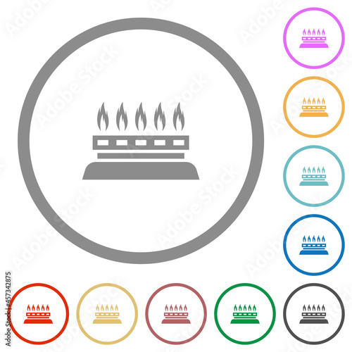 Kitchen gas stove flat icons with outlines