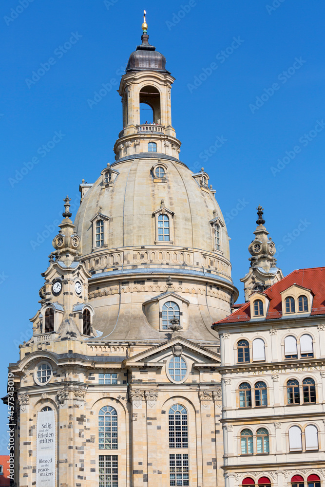 18th century barogue Church of the Virgin Mary (Dresden Frauenkirche), Lutheran temple situated on Neumarkt, Dresden, Germany