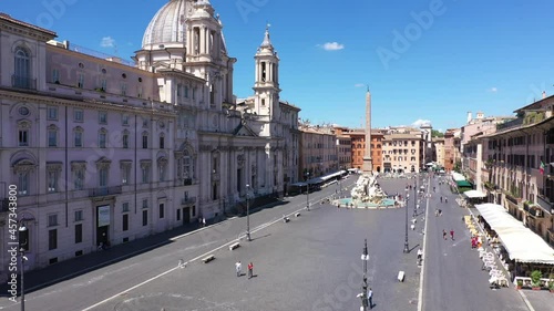 Aerial drone footage view of Navona square piazza Navona Rome Italy no video editing
