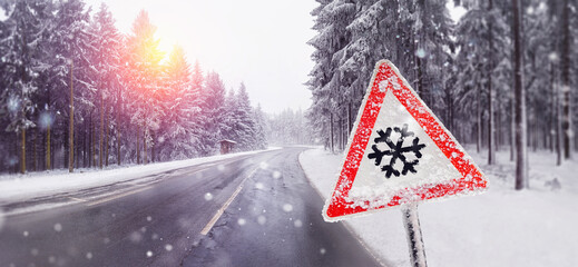 a snowy road in the mountains. Wonderful winter landscape.