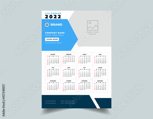 New year calendar template design. Modern colorful wall calendar design for business or personal use. 
Wall Calendar 2022 Design