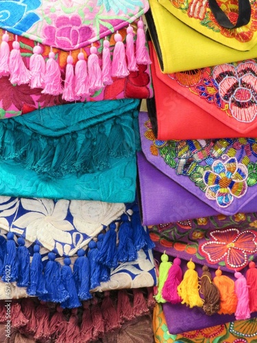 colorful handmade clutches in the mexican market