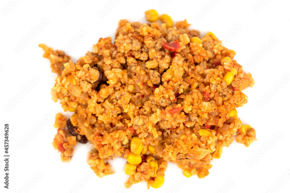 mexican meal - brown rice with pepper, meat, bean and corn mexican meal - brown rice with pepper, meat, bean and corn