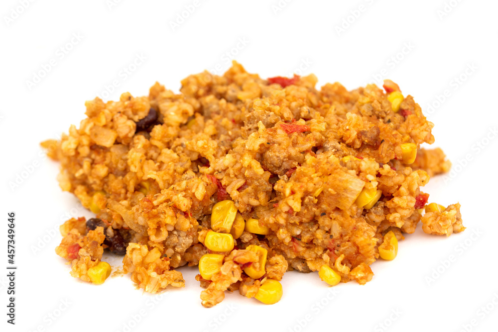mexican meal - brown rice with pepper, meat, bean and corn mexican meal - brown rice with pepper, meat, bean and corn