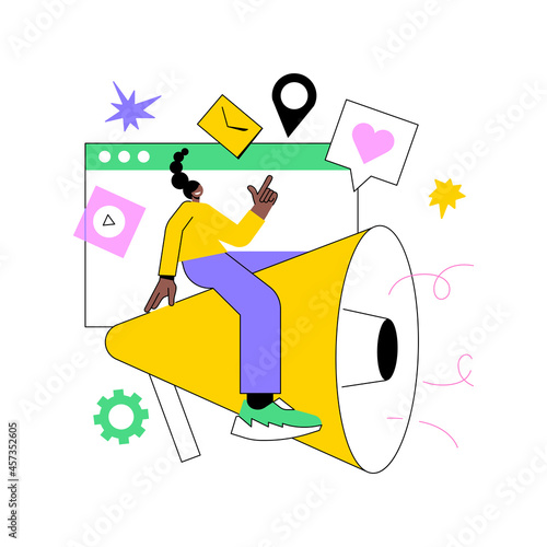 PR abstract concept vector illustration. Public relations service, promotion strategy, website element, menu bar, corporate event, newsletter, PR, user interface, communication abstract metaphor.